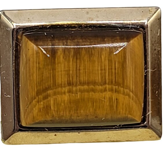 Tigers Eye Mens Cufflinks Toggle Clasp Vintage Signed - Picture 3 of 5